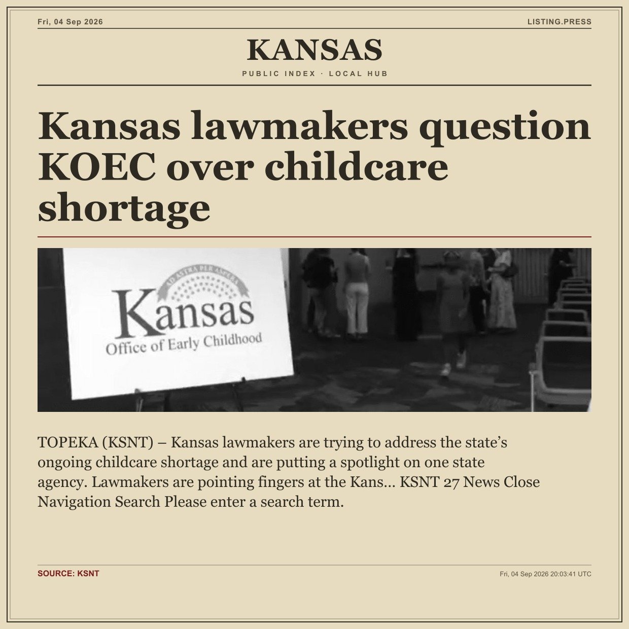 Kansas lawmakers question KOEC over childcare shortage