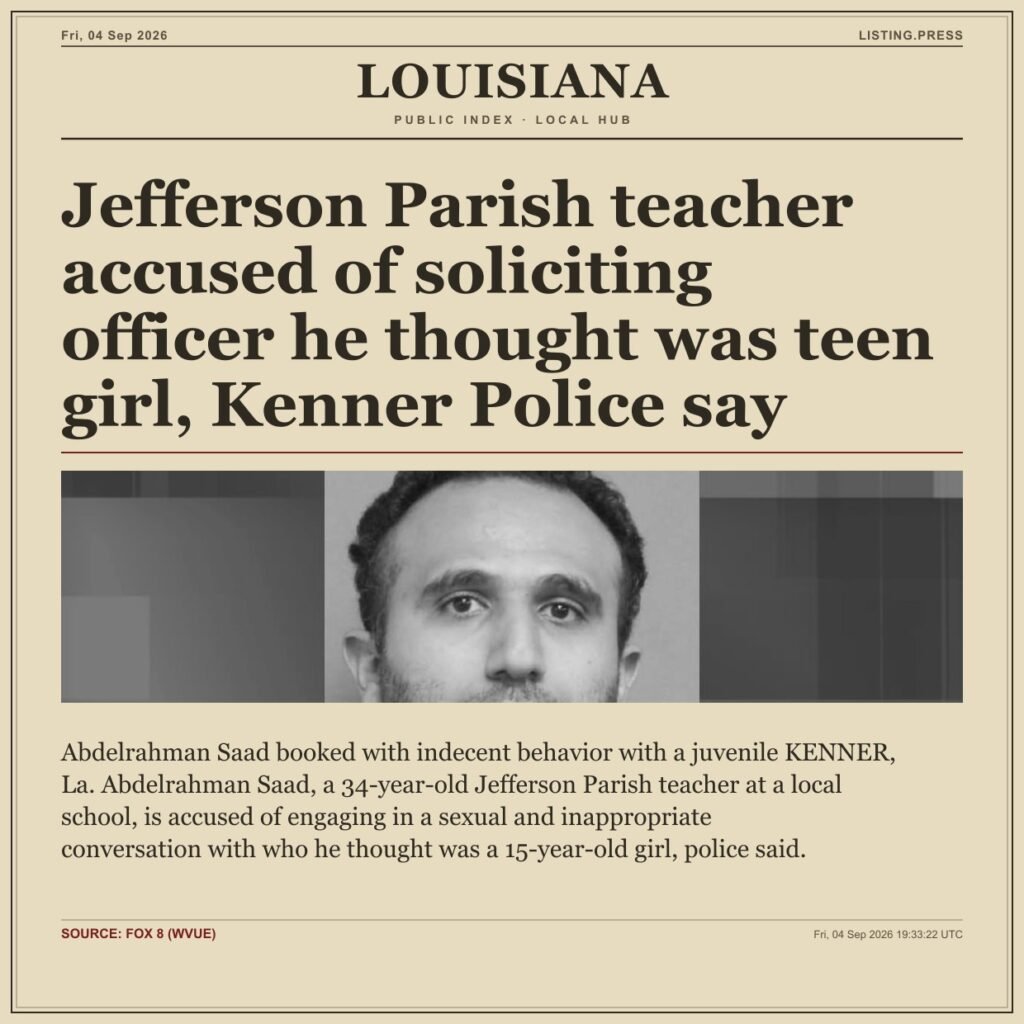 Jefferson Parish teacher accused of soliciting officer he thought was teen girl, Kenner Police say