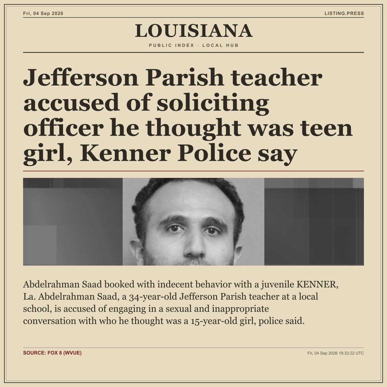 Jefferson Parish teacher accused of soliciting officer he thought was teen girl, Kenner Police say