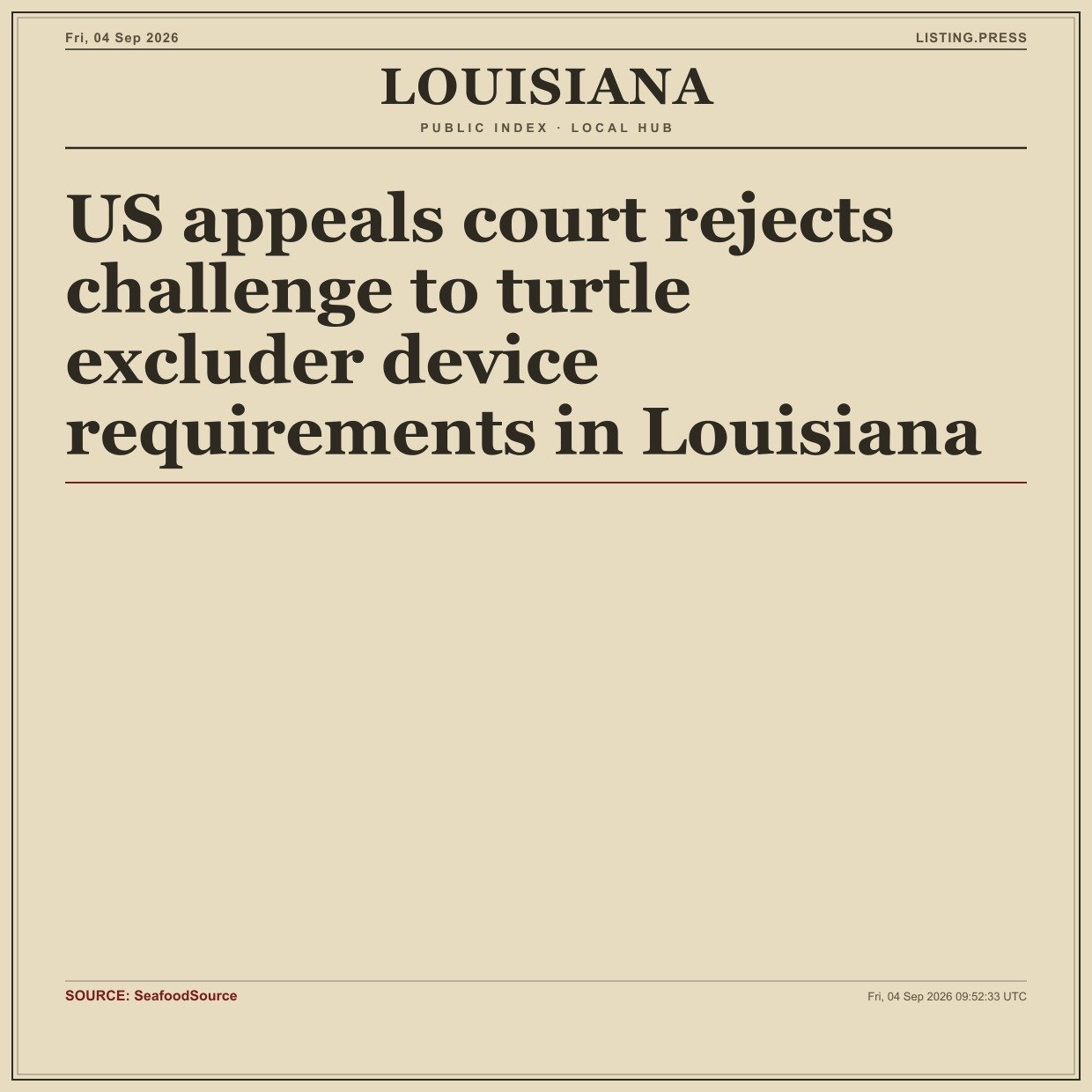 US appeals court rejects challenge to turtle excluder device requirements in Louisiana