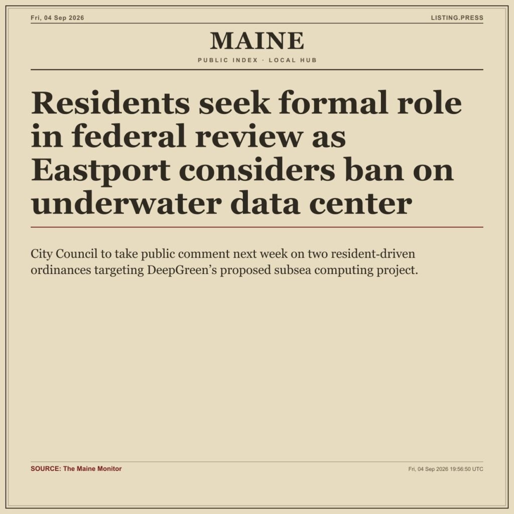 Residents seek formal role in federal review as Eastport considers ban on underwater data center