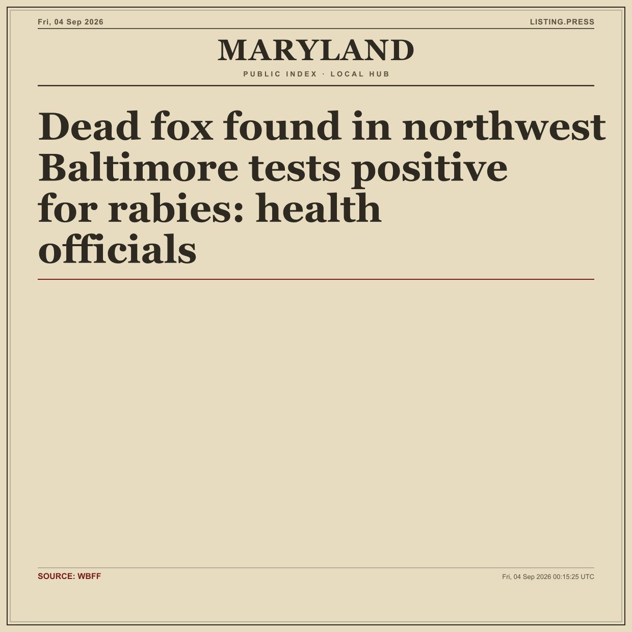 Dead fox found in northwest Baltimore tests positive for rabies: health officials