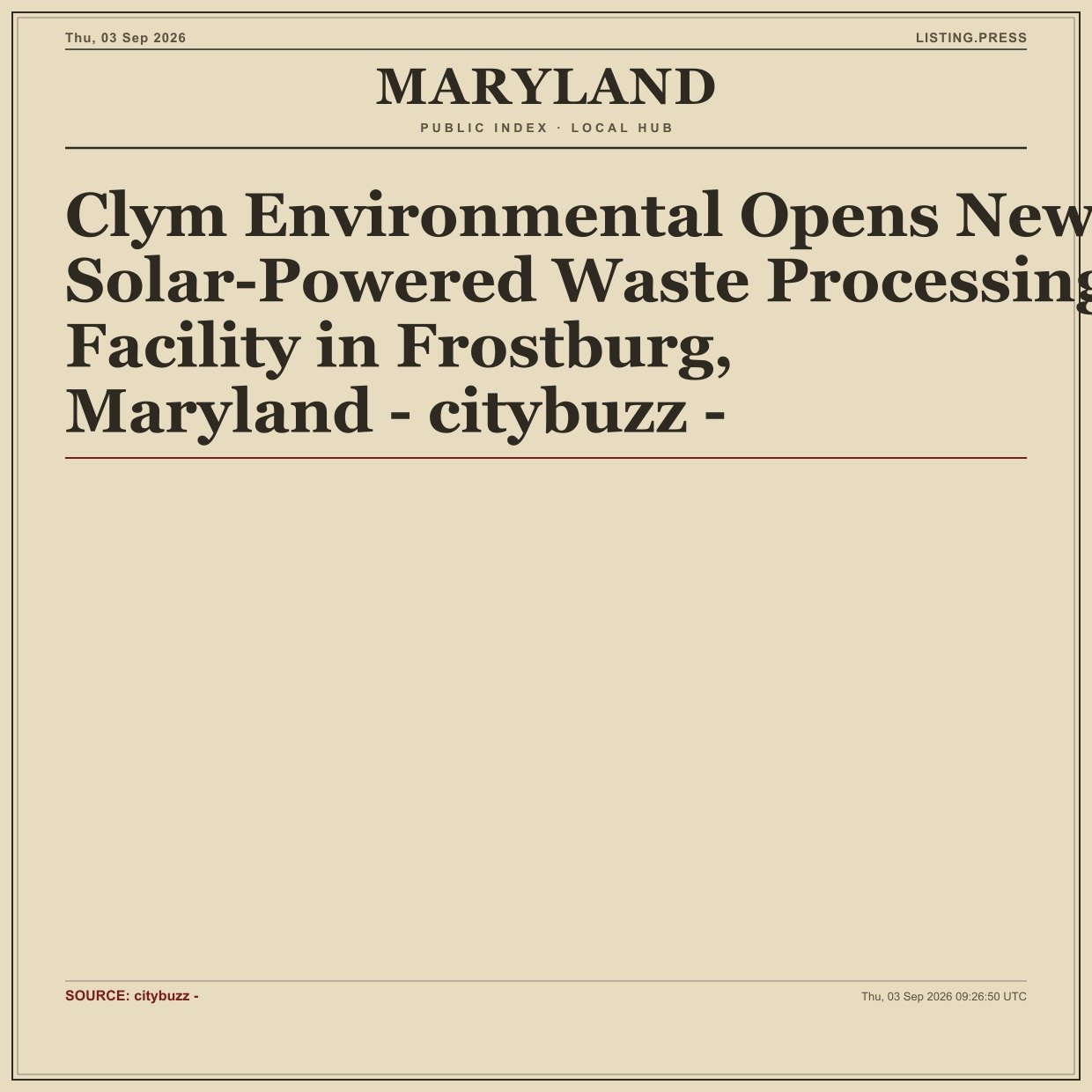 Clym Environmental Opens New Solar-Powered Waste Processing Facility in Frostburg, Maryland - citybuzz -