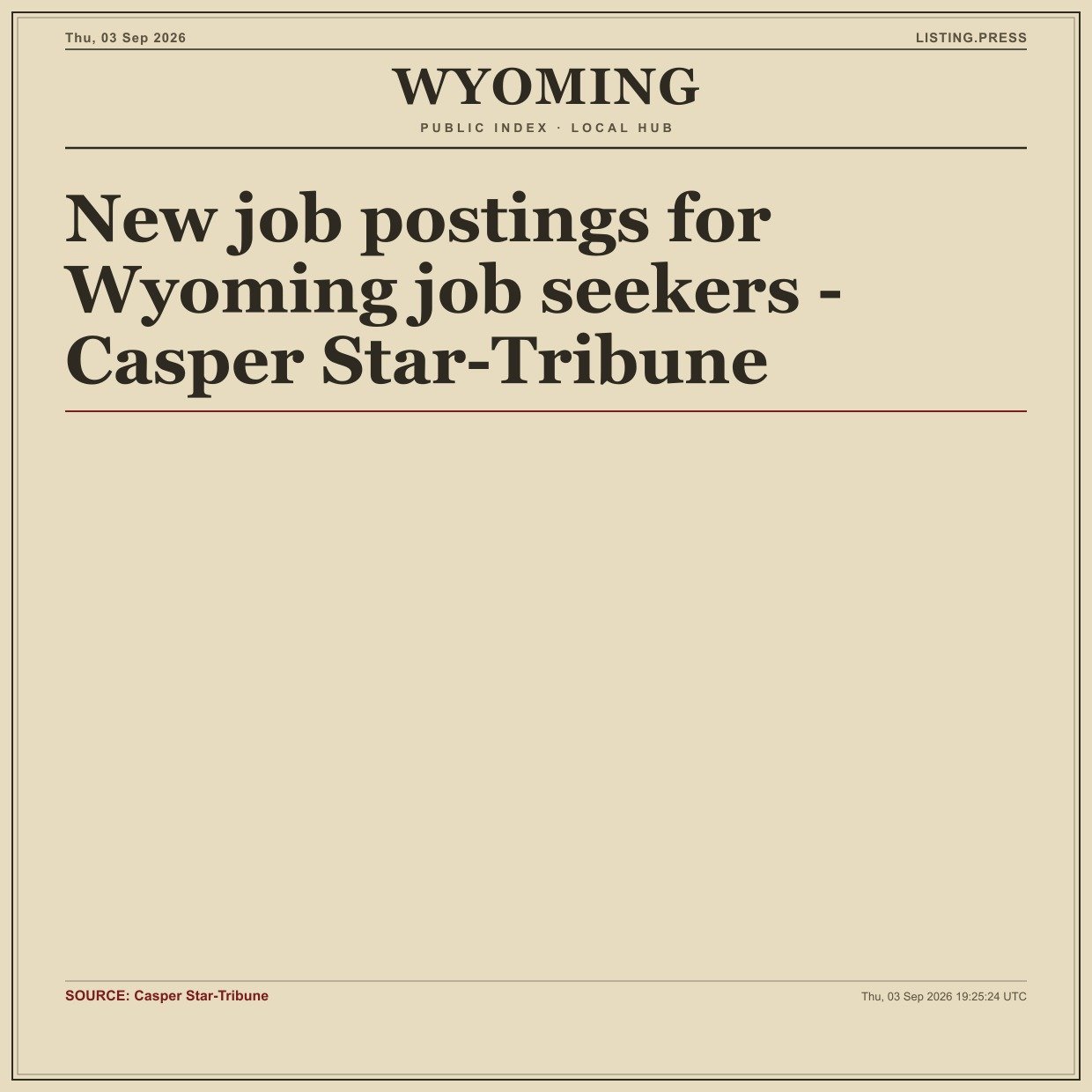 New job postings for Wyoming job seekers - Casper Star-Tribune