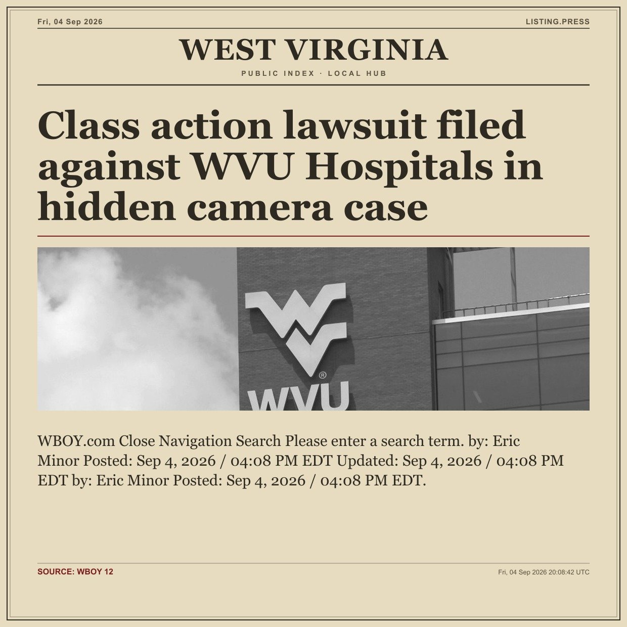 Class action lawsuit filed against WVU Hospitals in hidden camera case