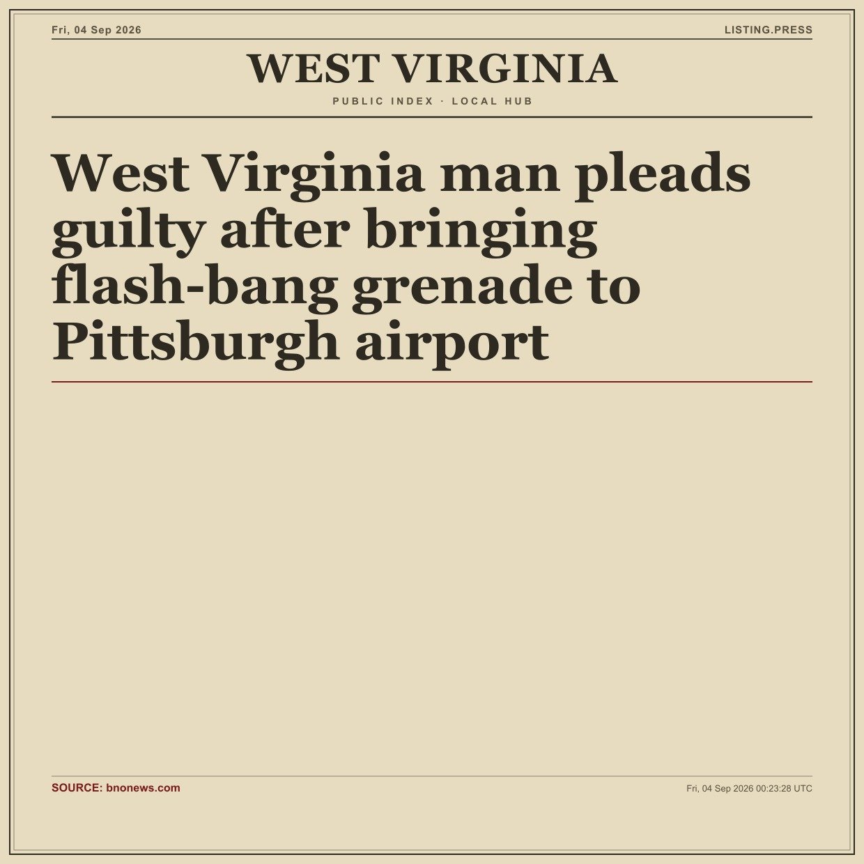 West Virginia man pleads guilty after bringing flash-bang grenade to Pittsburgh airport