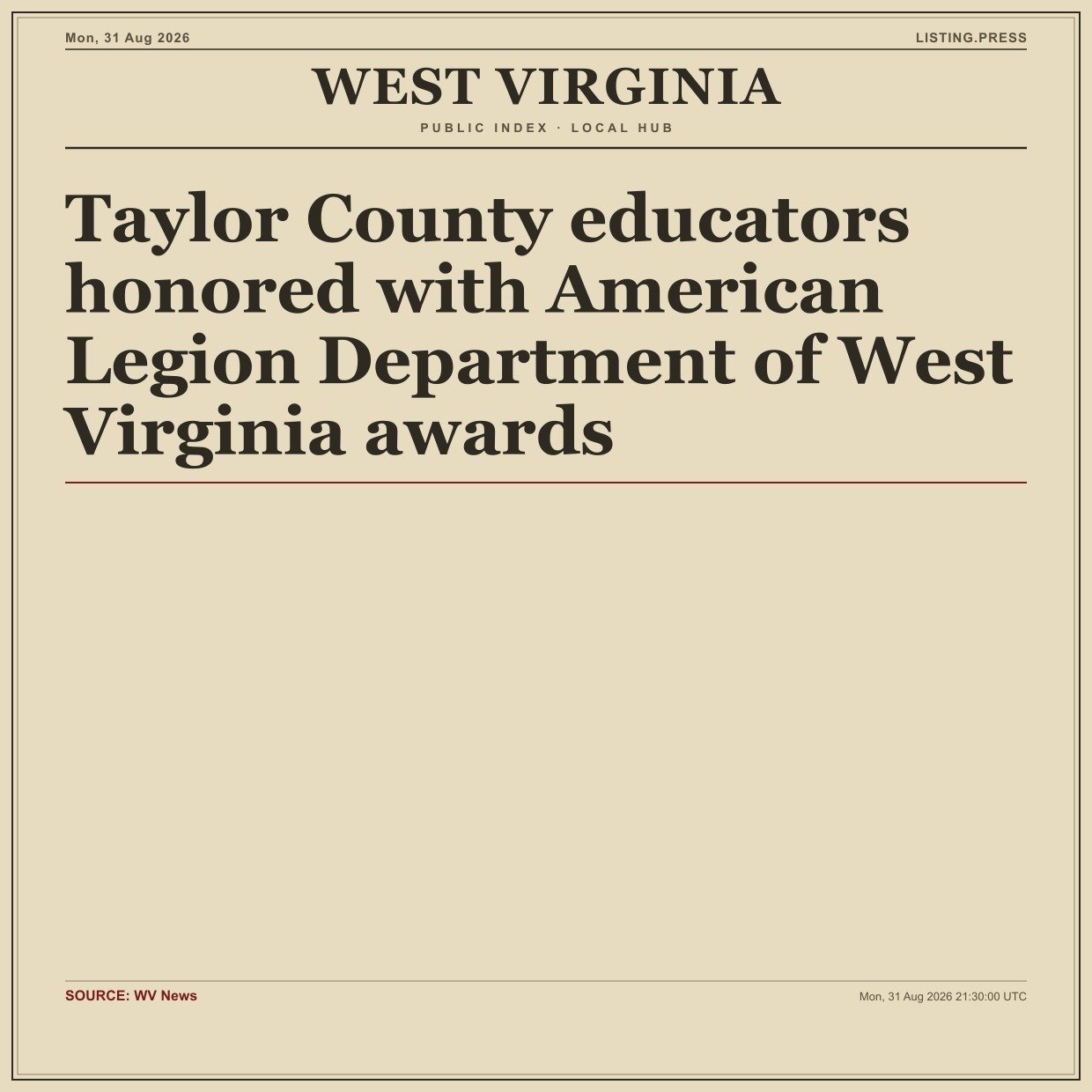 Taylor County educators honored with American Legion Department of West Virginia awards