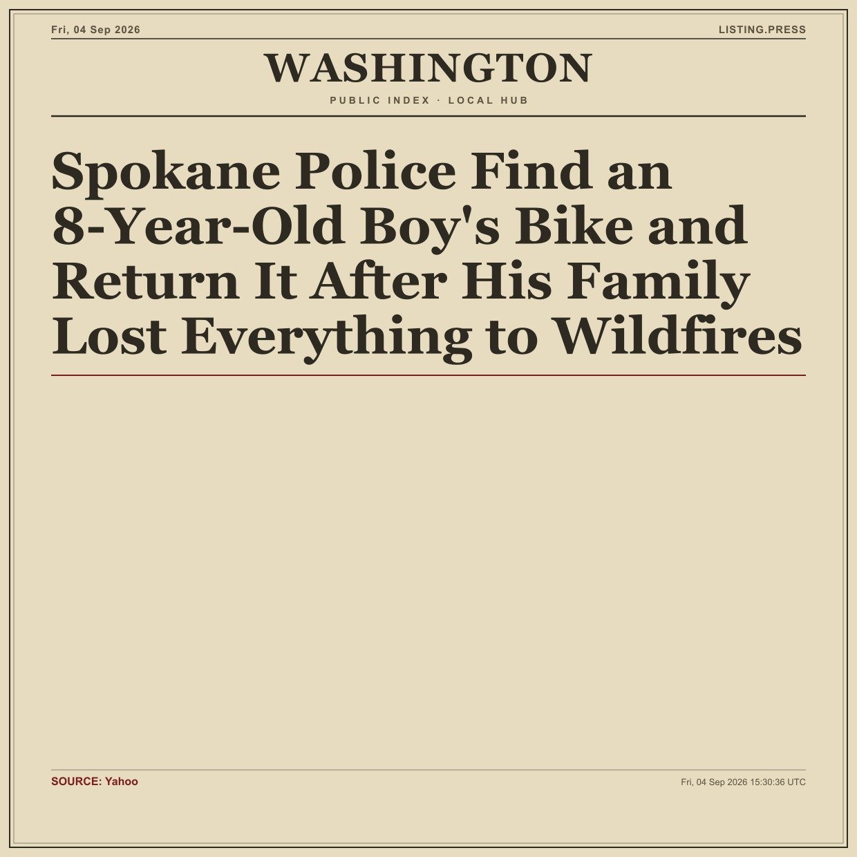 Spokane Police Find an 8-Year-Old Boy's Bike and Return It After His Family Lost Everything to Wildfires