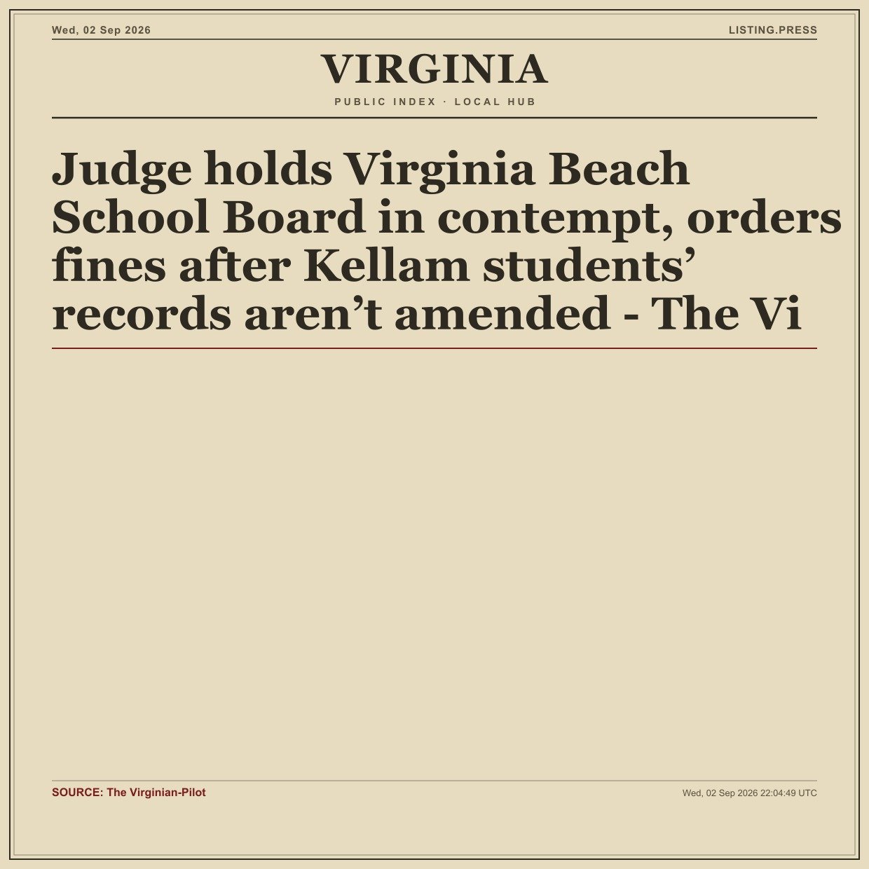 Judge holds Virginia Beach School Board in contempt, orders fines after Kellam students’ records aren’t amended - The Vi