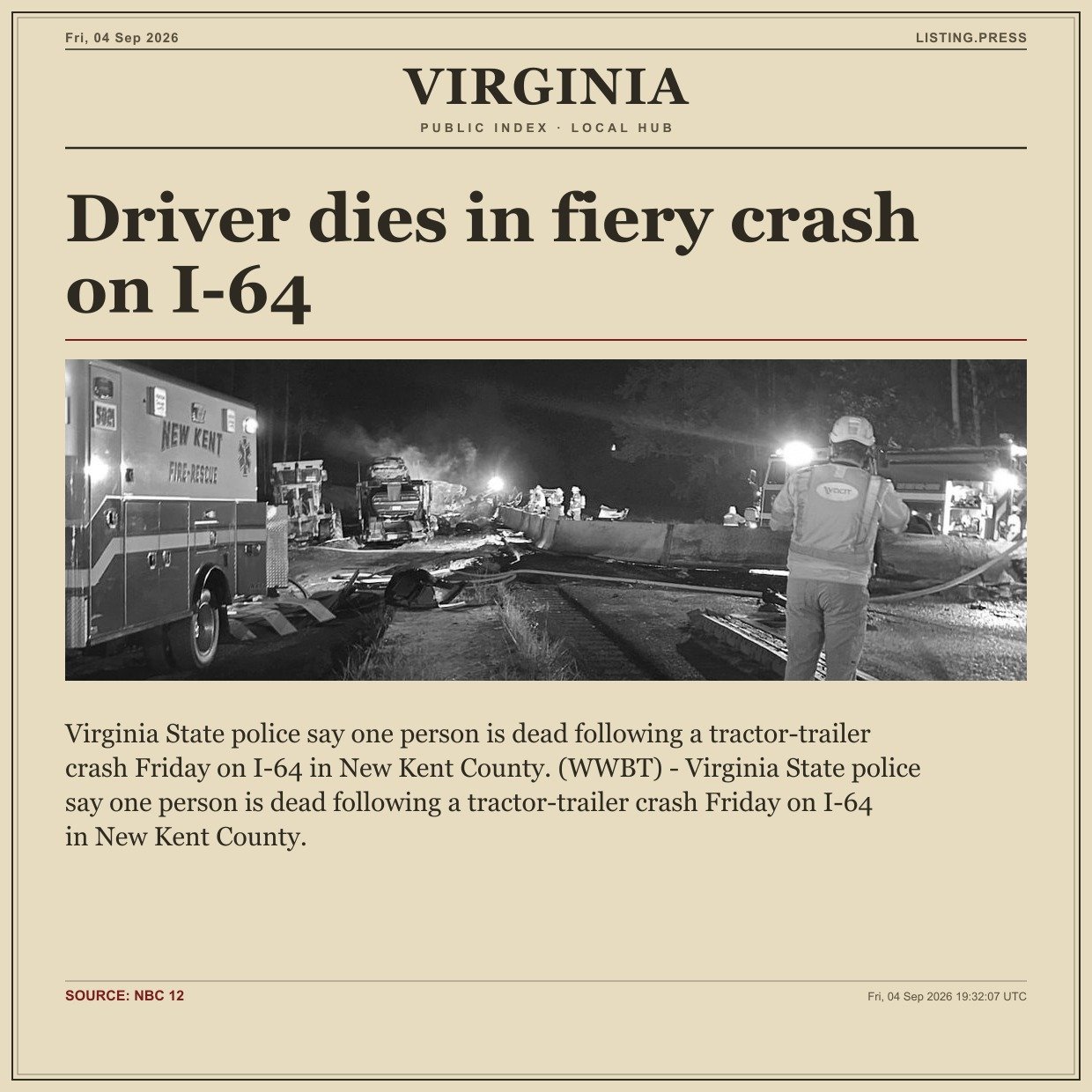 Driver dies in fiery crash on I-64