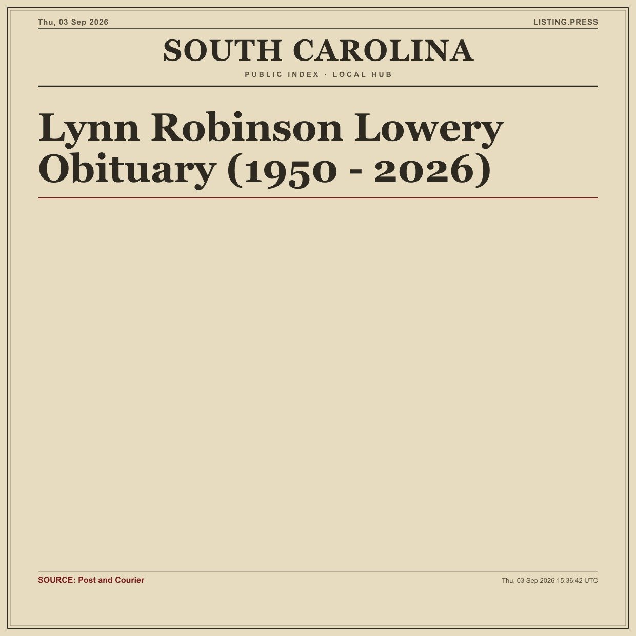 Lynn Robinson Lowery Obituary (1950 - 2026)