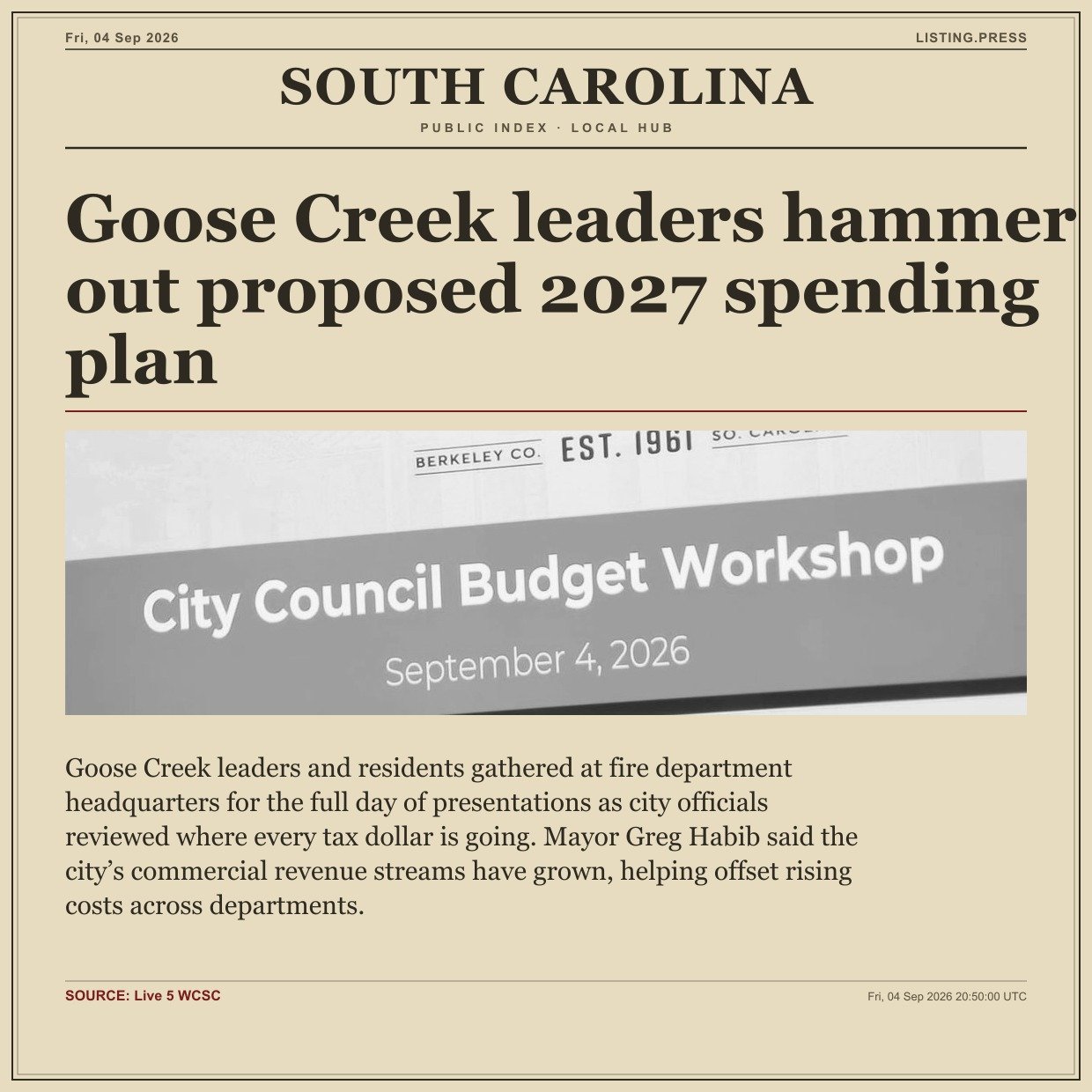 Goose Creek leaders hammer out proposed 2027 spending plan