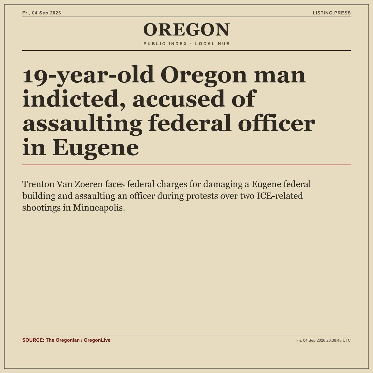 19-year-old Oregon man indicted, accused of assaulting federal officer in Eugene