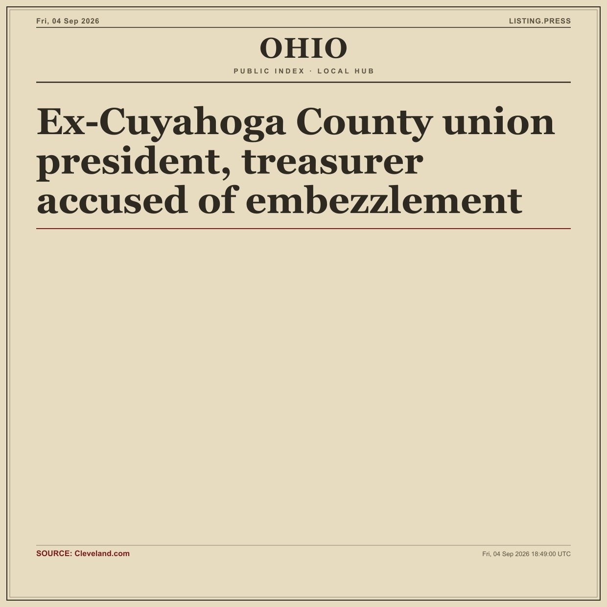 Ex-Cuyahoga County union president, treasurer accused of embezzlement