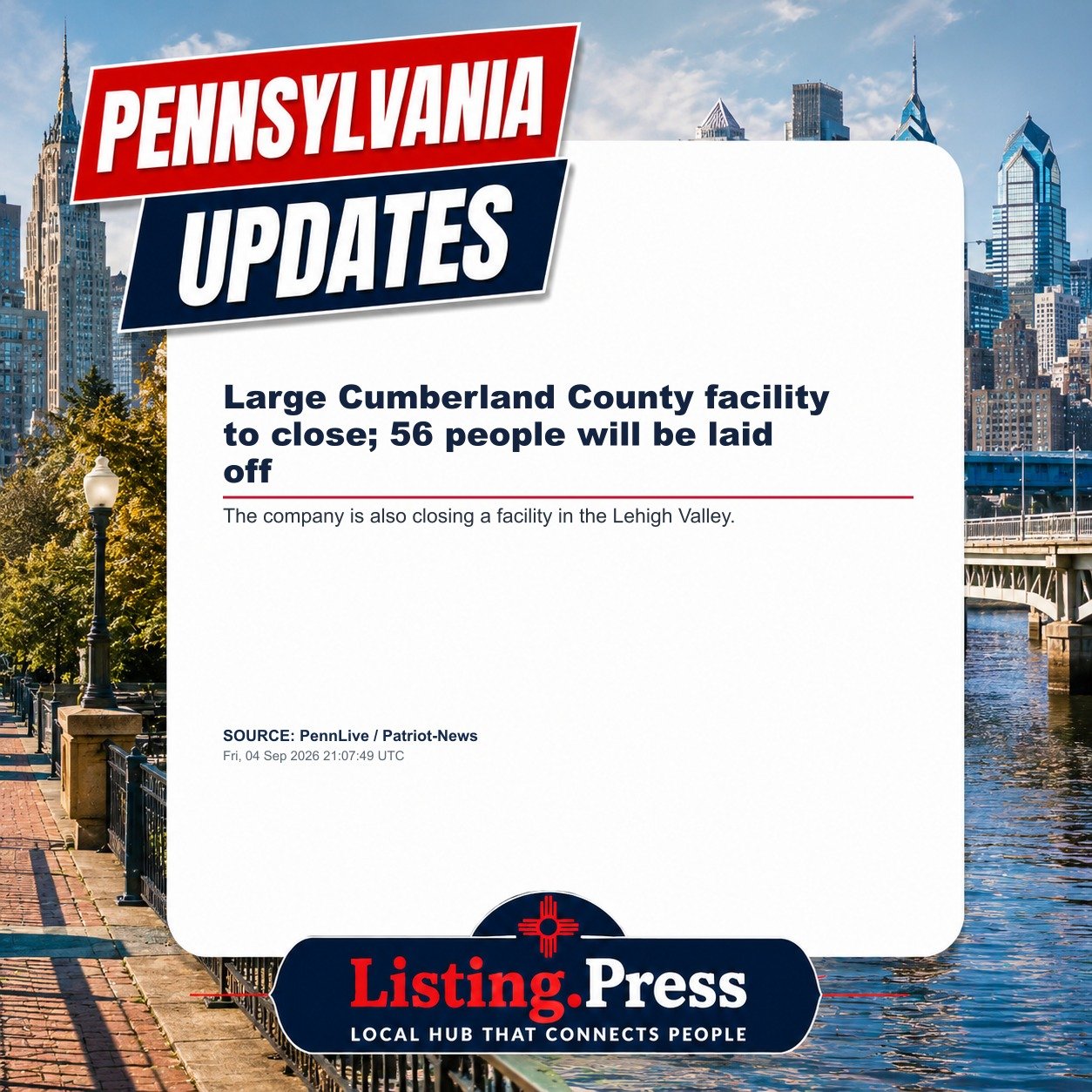 Large Cumberland County facility to close; 56 people will be laid off