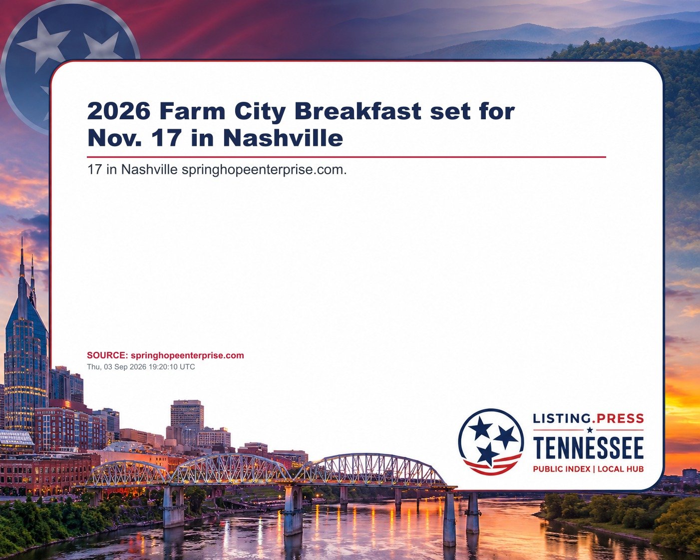 2026 Farm City Breakfast set for Nov. 17 in Nashville