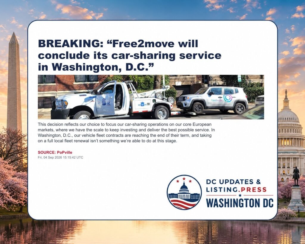 BREAKING: “Free2move will conclude its car-sharing service in Washington, D.C.”