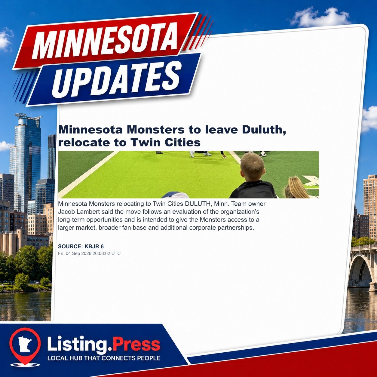 Minnesota Monsters to leave Duluth, relocate to Twin Cities