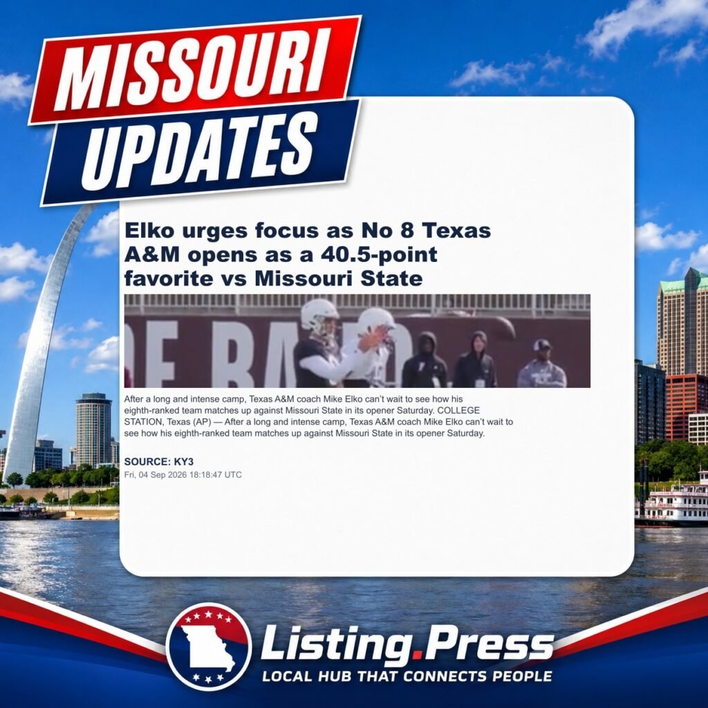 Elko urges focus as No 8 Texas A&M opens as a 40.5-point favorite vs Missouri State