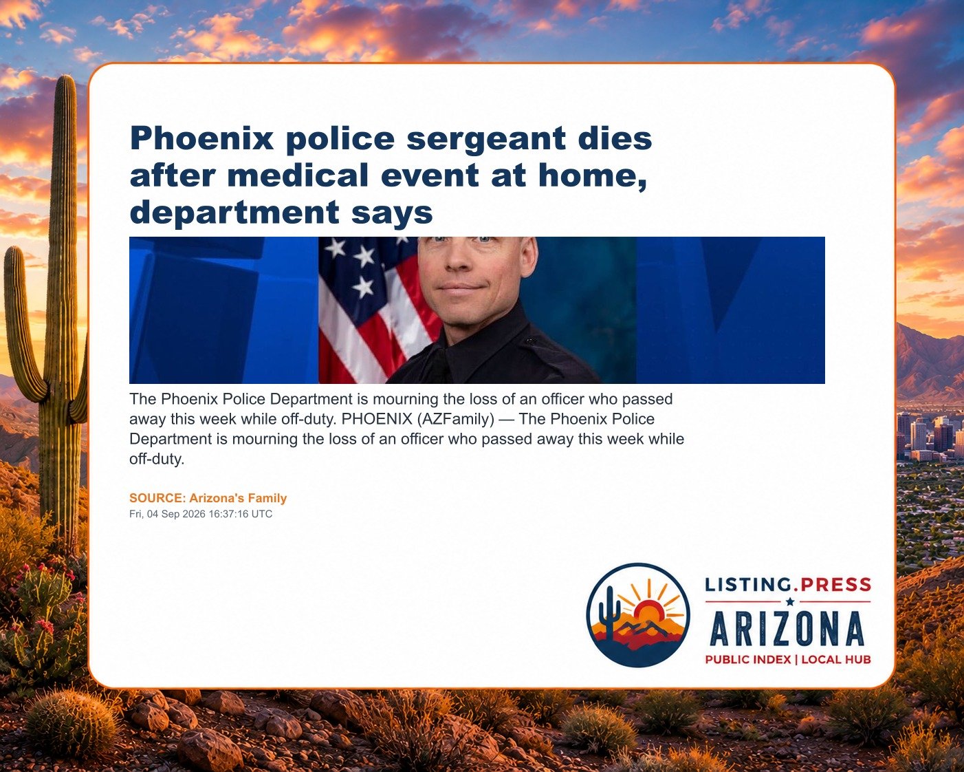 Phoenix police sergeant dies after medical event at home, department says