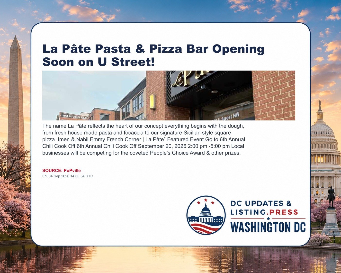 La Pâte Pasta & Pizza Bar Opening Soon on U Street!