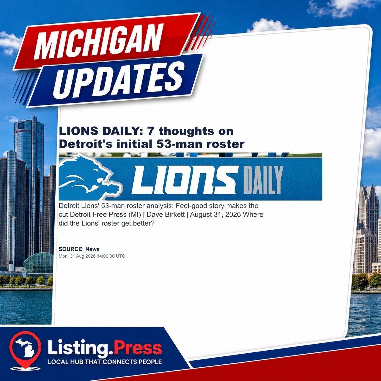 LIONS DAILY: 7 thoughts on Detroit's initial 53-man roster