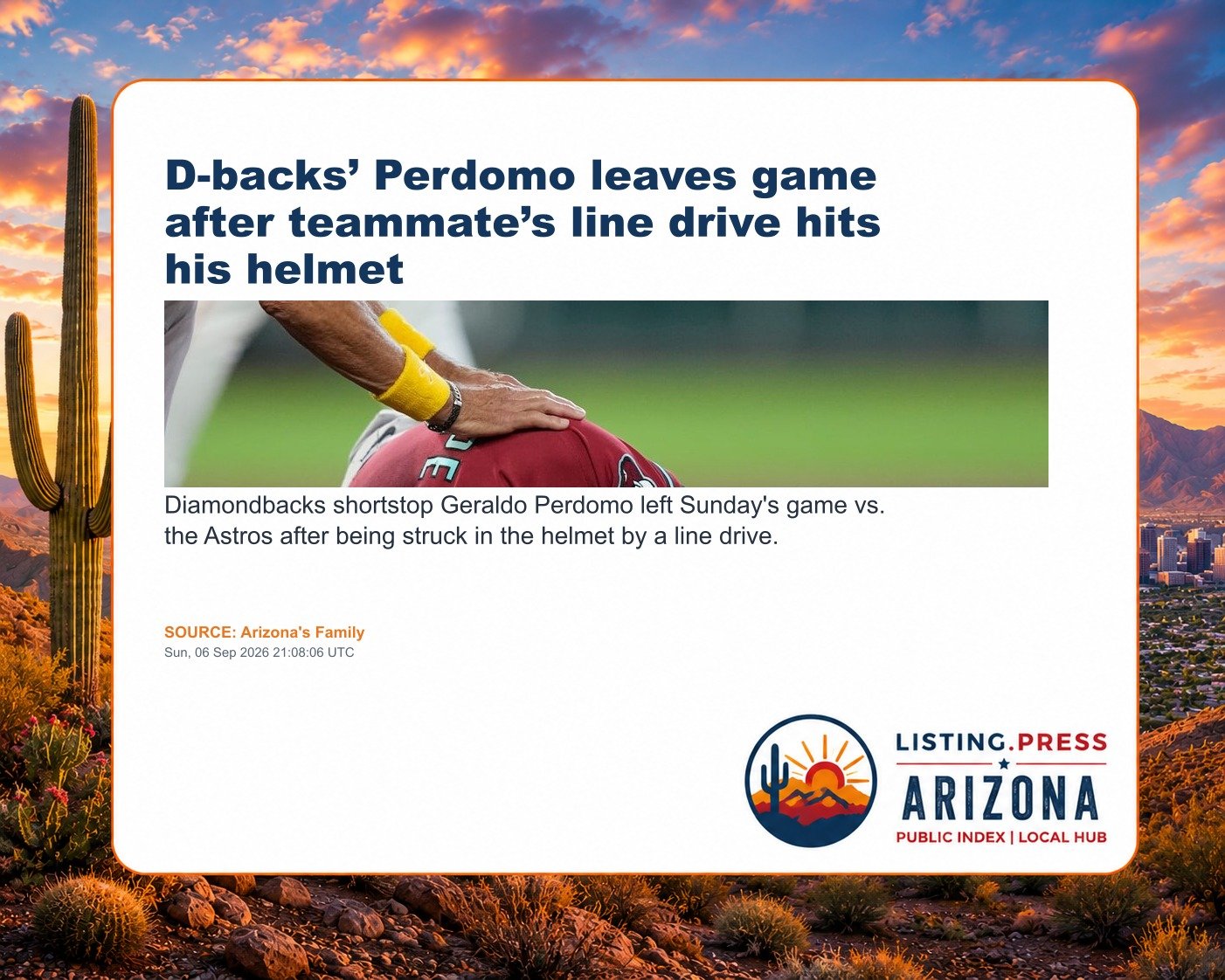 D-backs’ Perdomo leaves game after teammate’s line drive hits his helmet