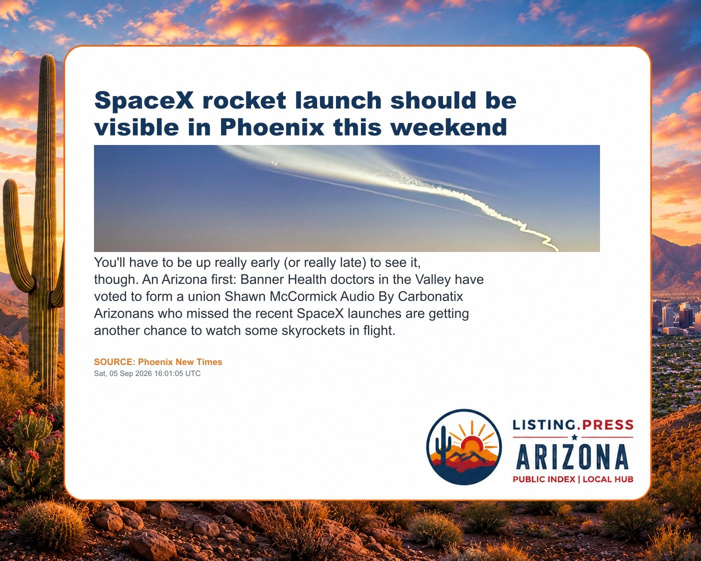 SpaceX rocket launch should be visible in Phoenix this weekend
