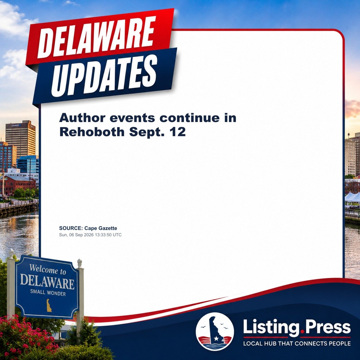 Author events continue in Rehoboth Sept. 12