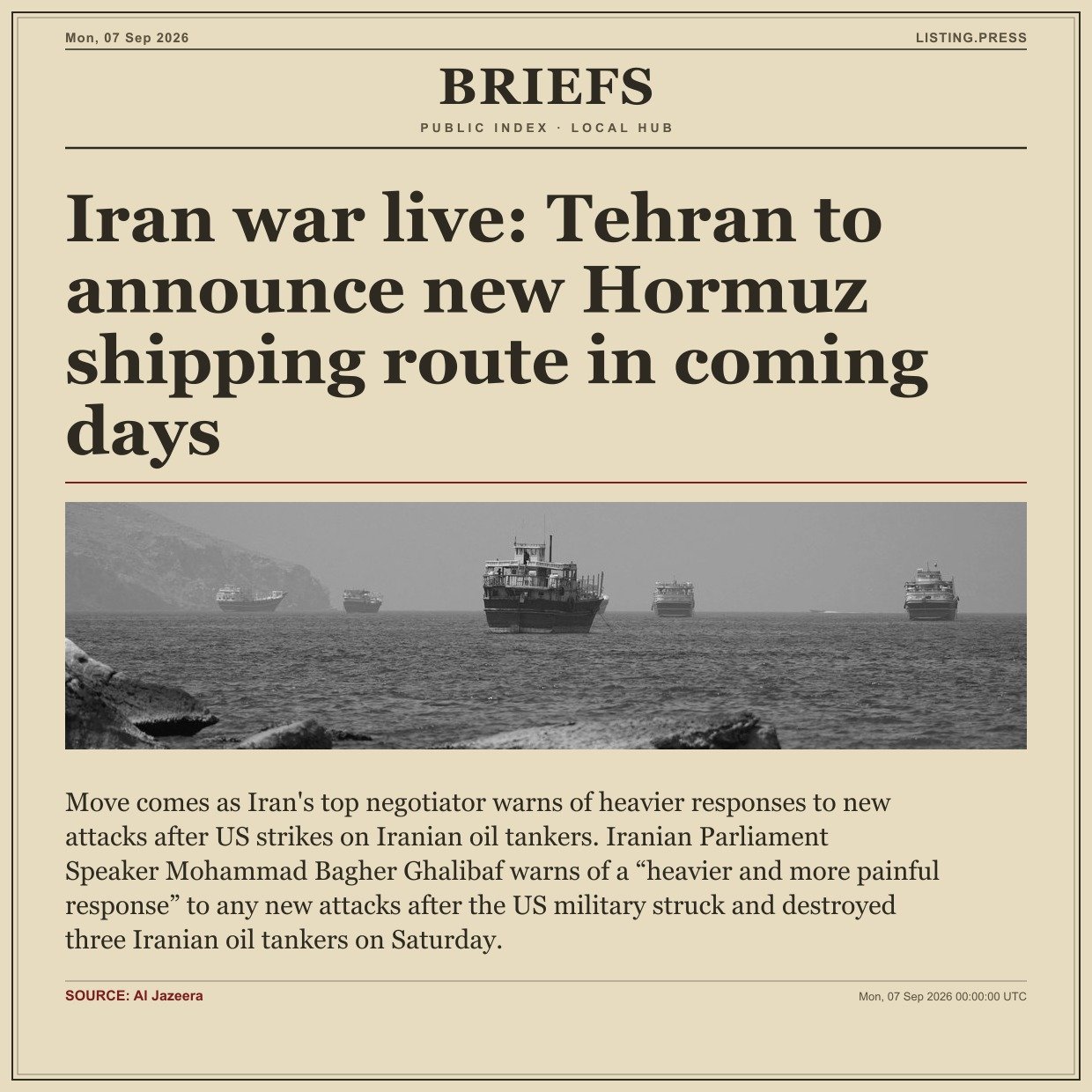 Iran war live: Tehran to announce new Hormuz shipping route in coming days