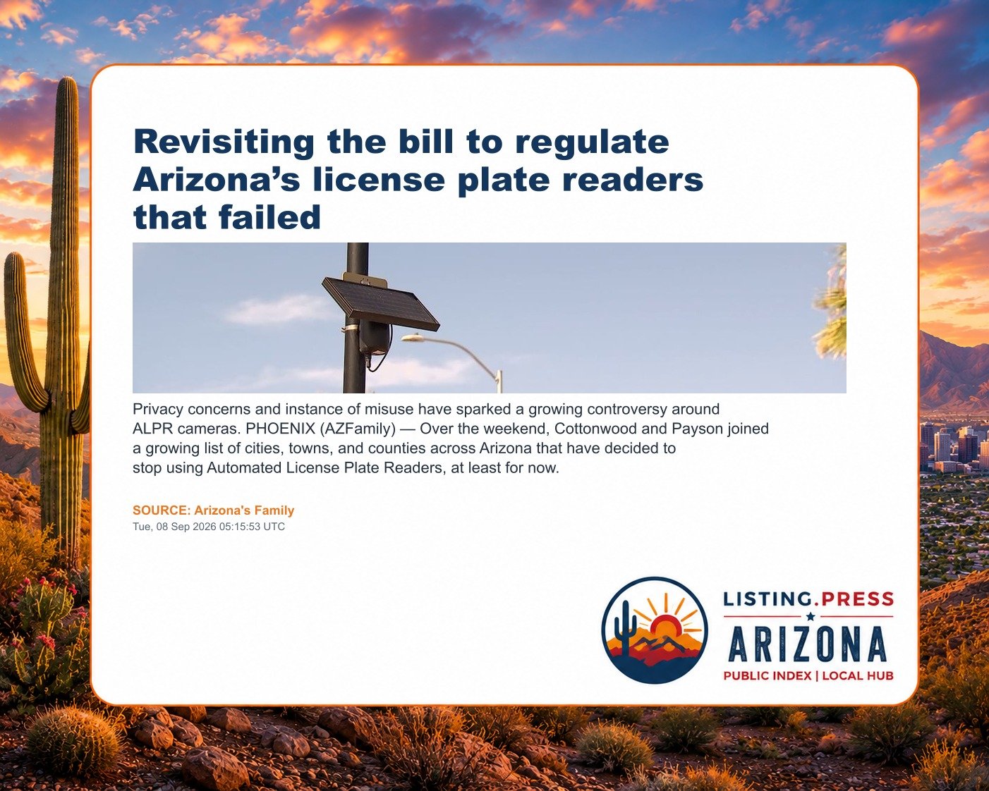 Revisiting the bill to regulate Arizona’s license plate readers that failed