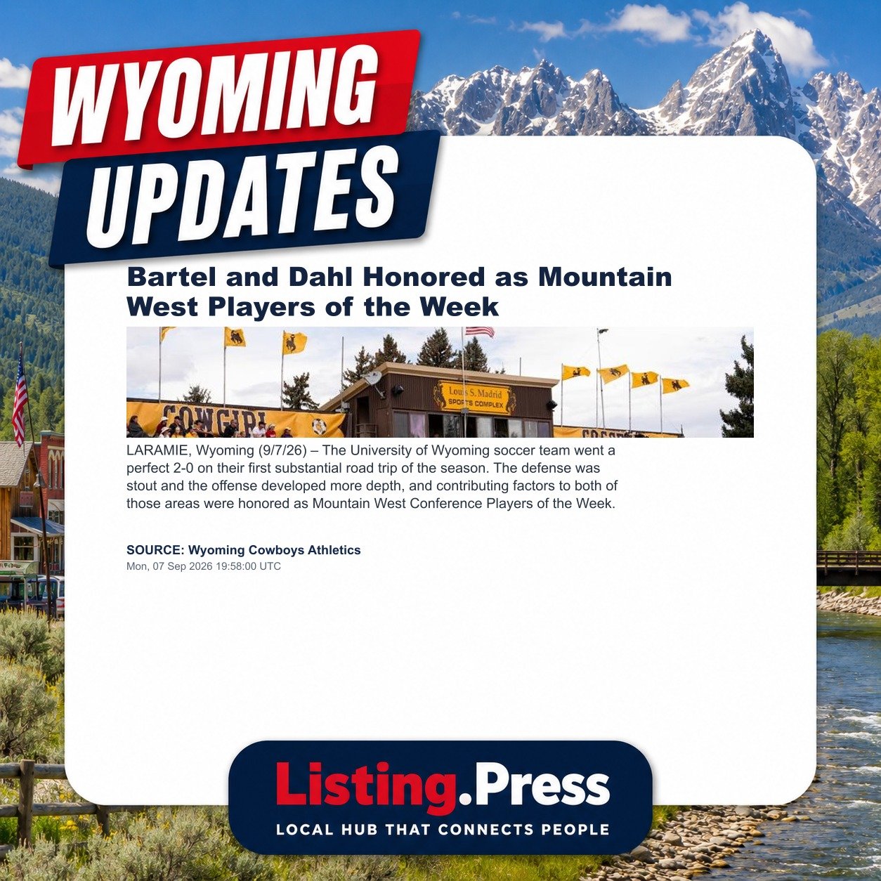 Bartel and Dahl Honored as Mountain West Players of the Week