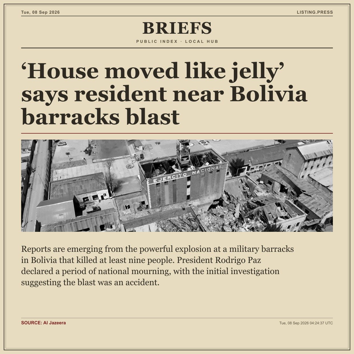 ‘House moved like jelly’ says resident near Bolivia barracks blast