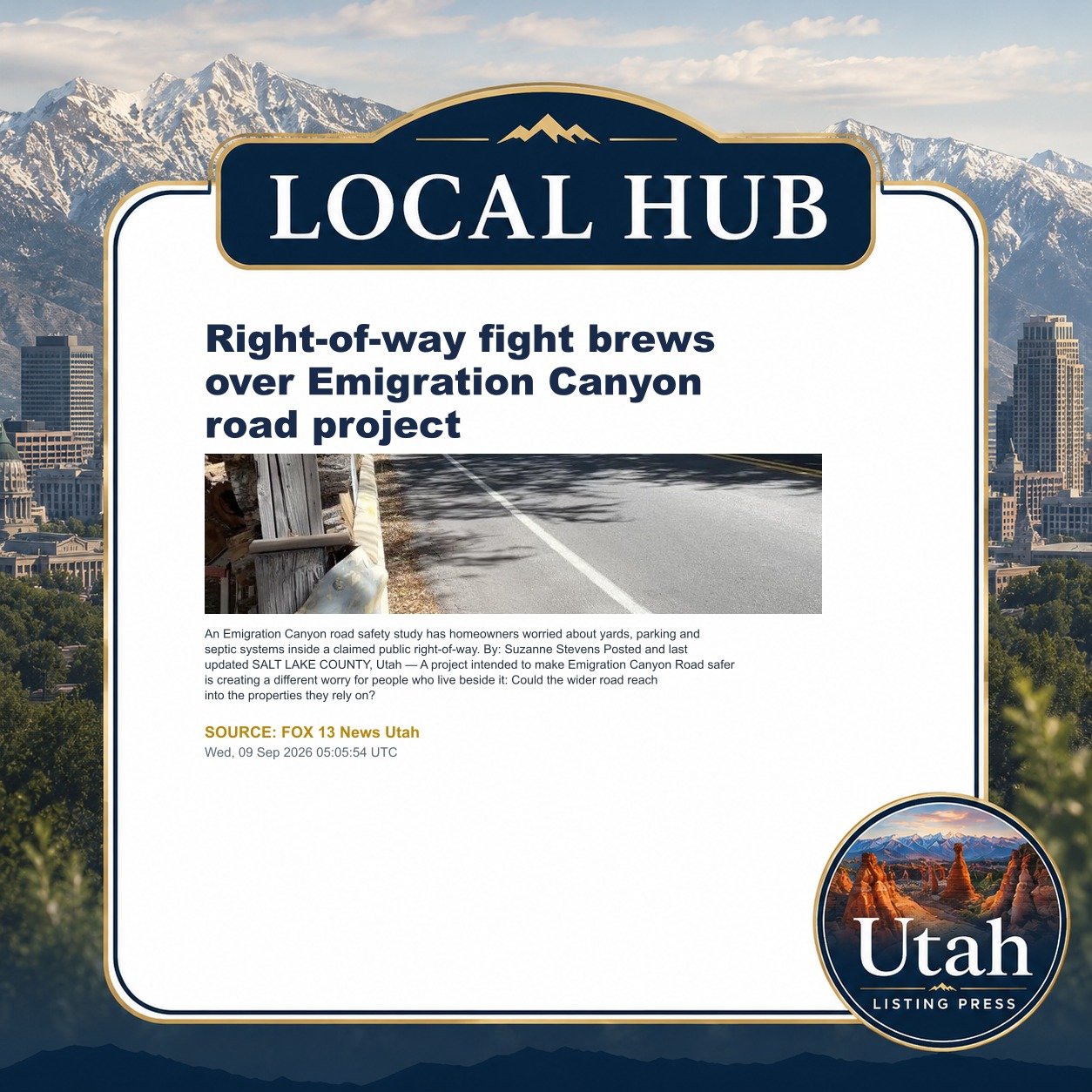 Right-of-way fight brews over Emigration Canyon road project
