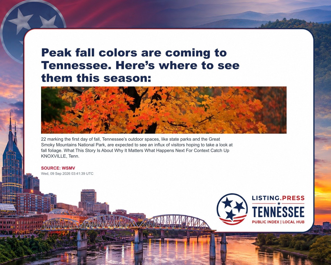 Peak fall colors are coming to Tennessee. Here’s where to see them this season: