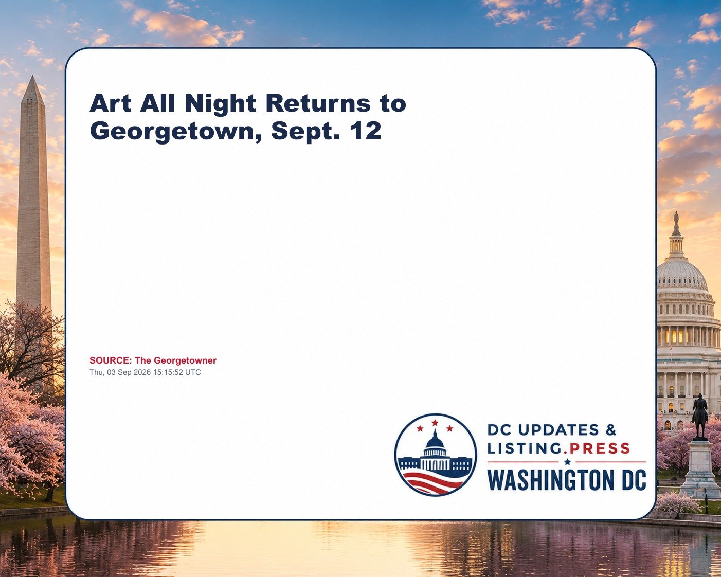 Art All Night Returns to Georgetown, Sept. 12