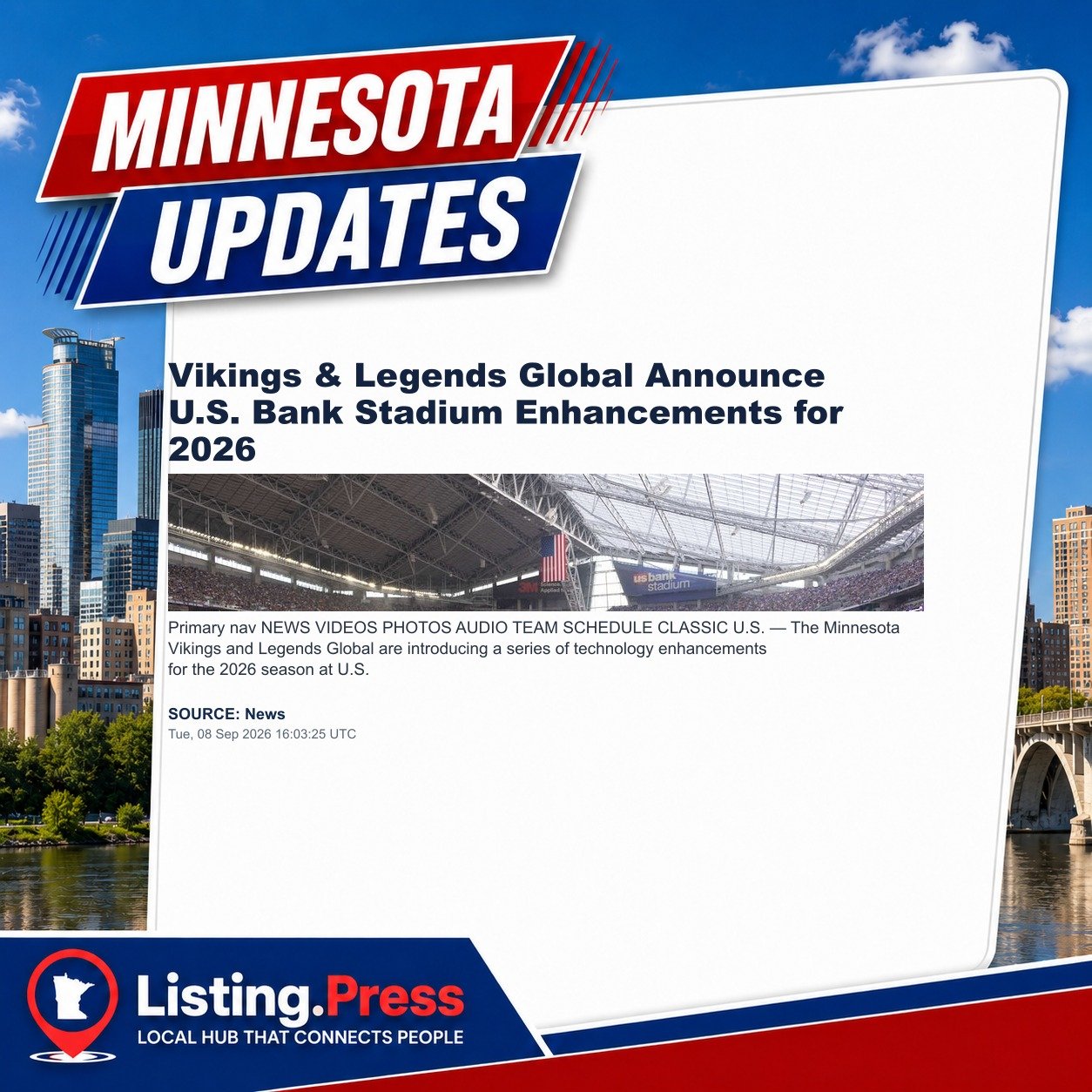 Vikings & Legends Global Announce U.S. Bank Stadium Enhancements for 2026