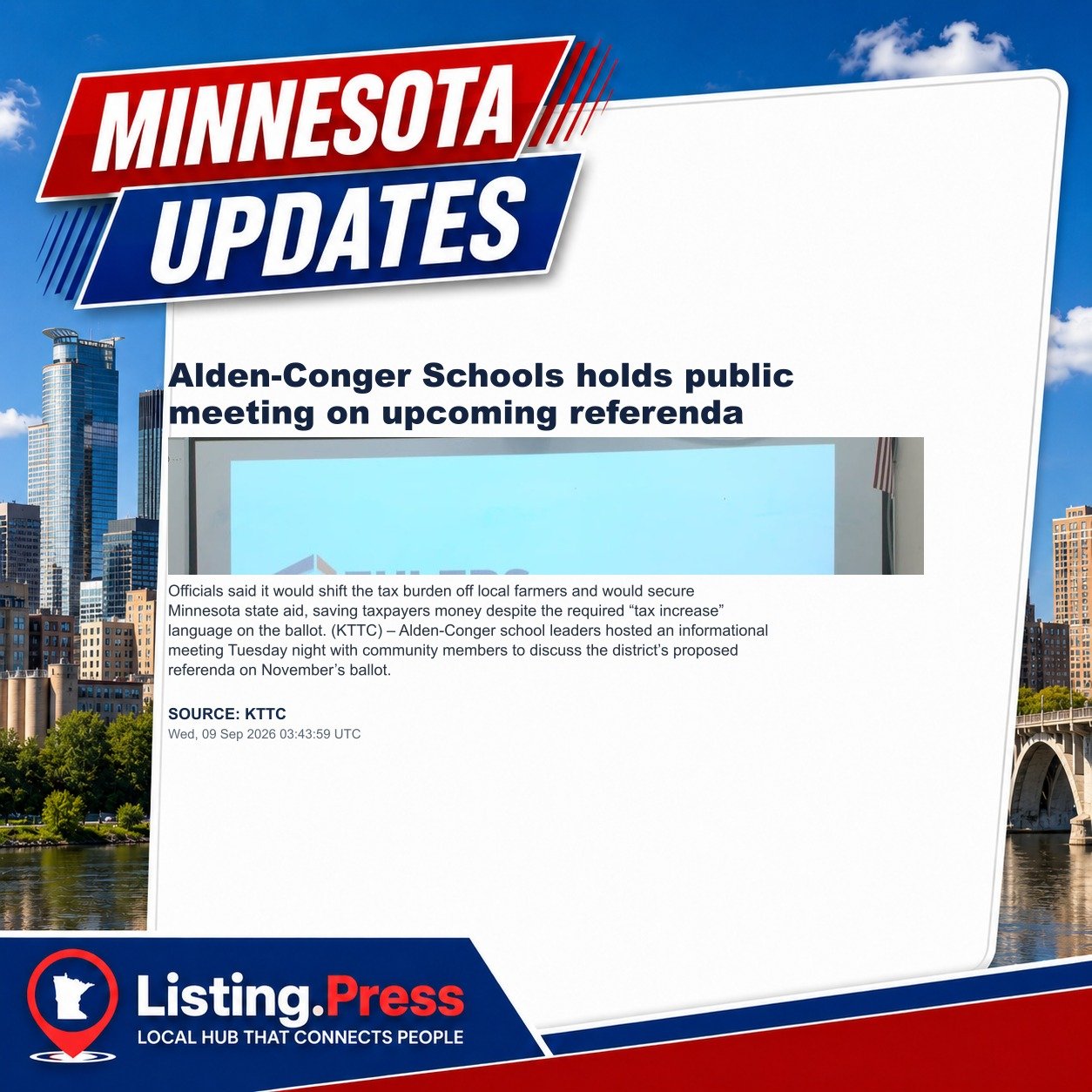 Alden-Conger Schools holds public meeting on upcoming referenda
