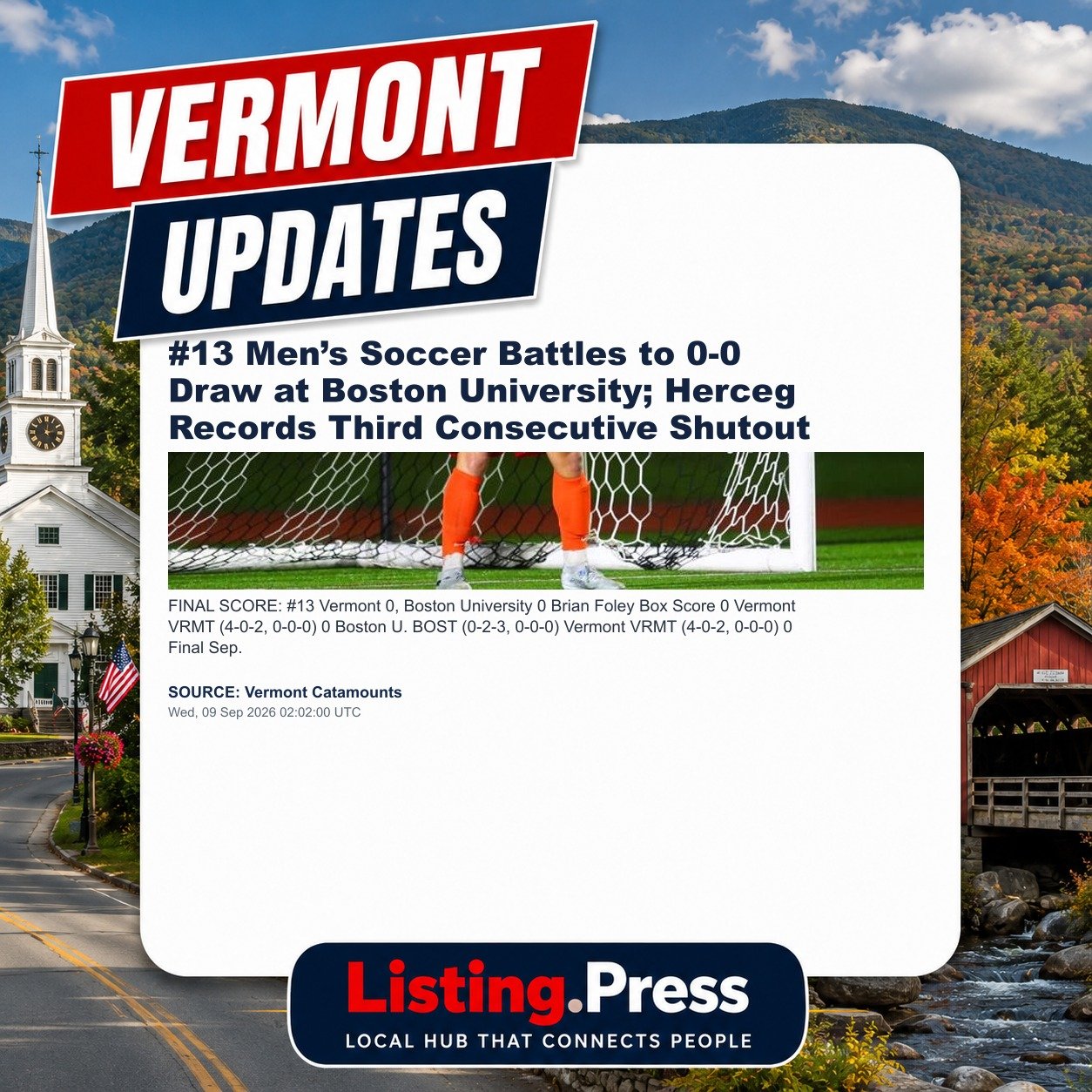 #13 Men’s Soccer Battles to 0-0 Draw at Boston University; Herceg Records Third Consecutive Shutout