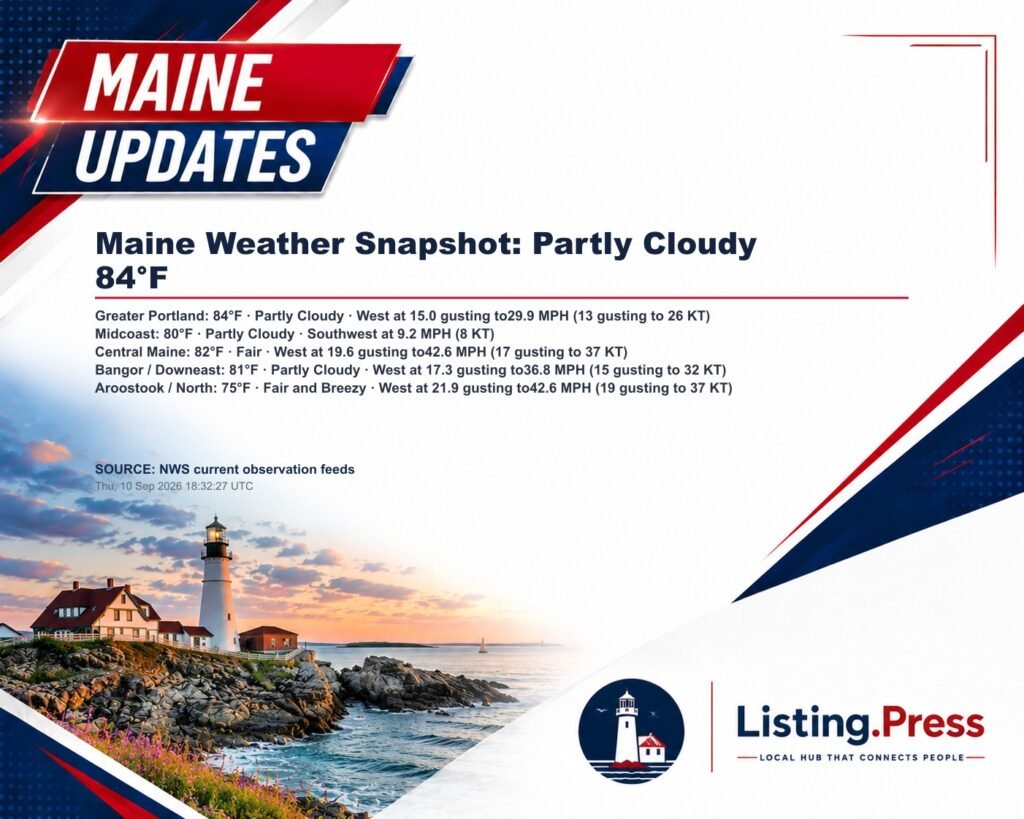 Maine Weather Snapshot: Partly Cloudy 84°F