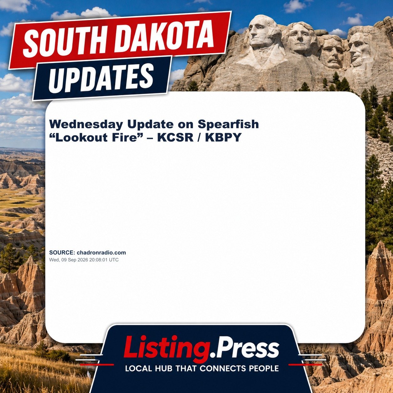 Wednesday Update on Spearfish “Lookout Fire” – KCSR / KBPY
