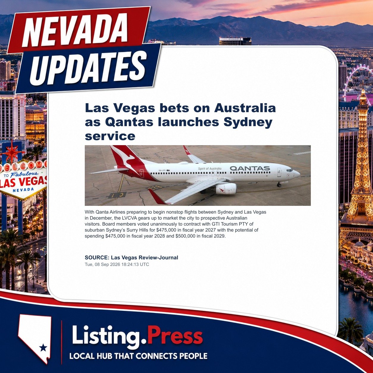 Las Vegas bets on Australia as Qantas launches Sydney service