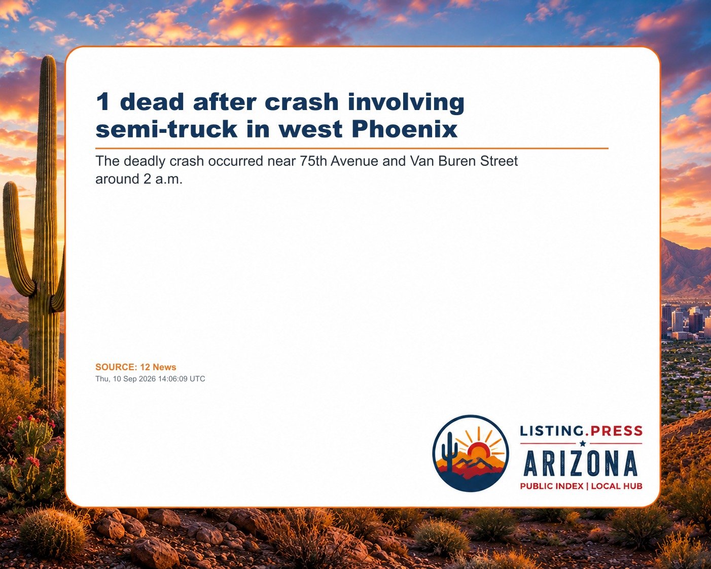 1 dead after crash involving semi-truck in west Phoenix