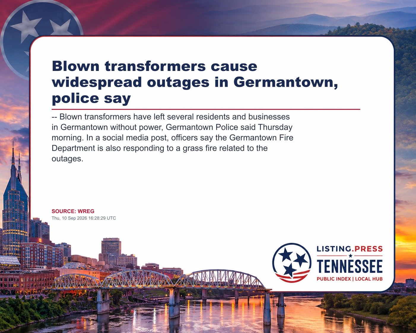Blown transformers cause widespread outages in Germantown, police say