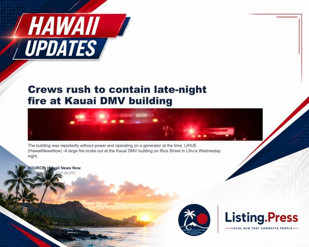 Crews rush to contain late-night fire at Kauai DMV building