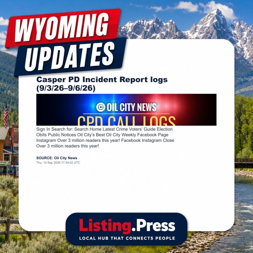 Casper PD Incident Report logs (9/3/26–9/6/26)