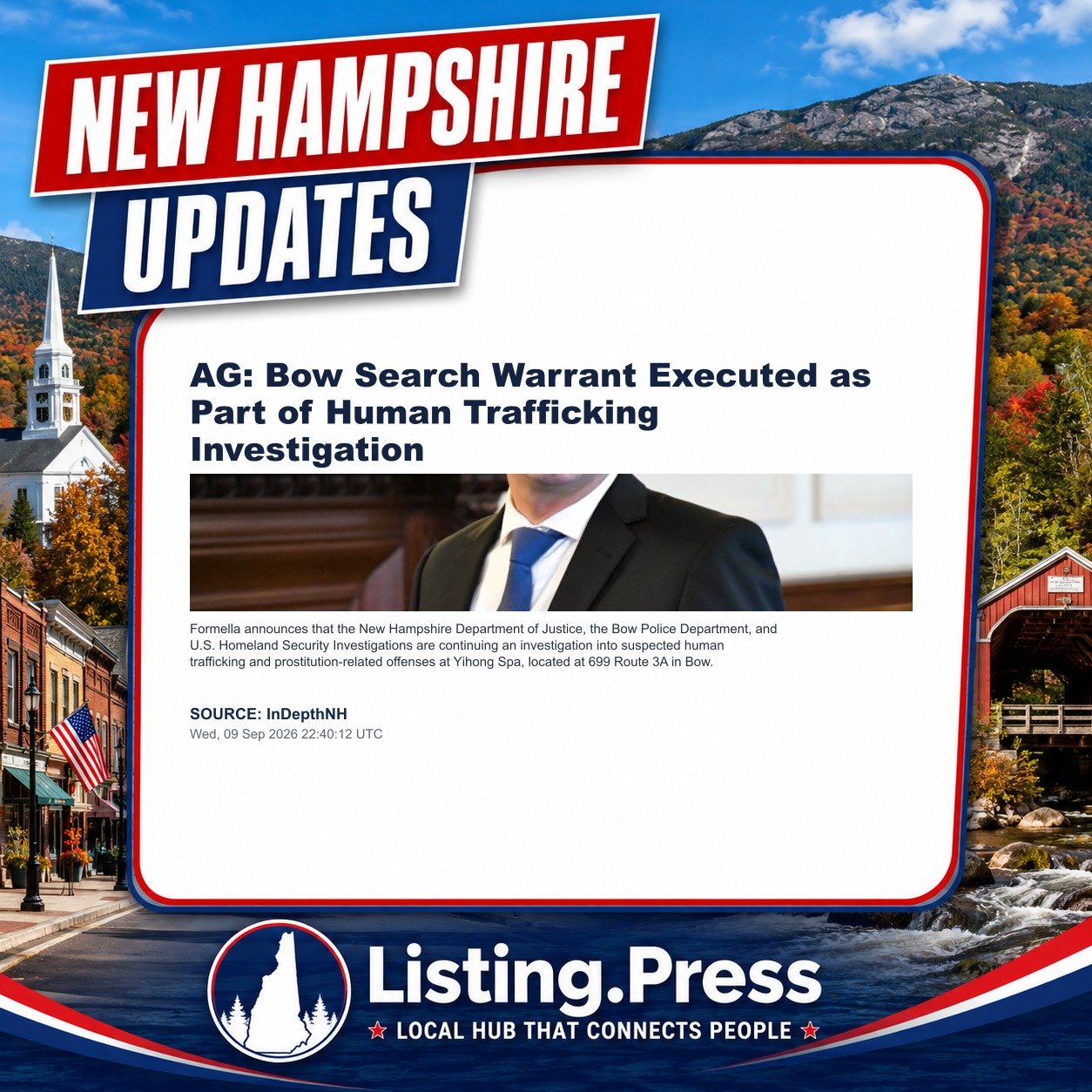 AG: Bow Search Warrant Executed as Part of Human Trafficking Investigation