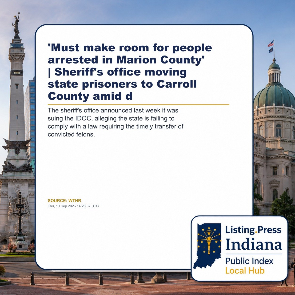 'Must make room for people arrested in Marion County' | Sheriff's office moving state prisoners to Carroll County amid d