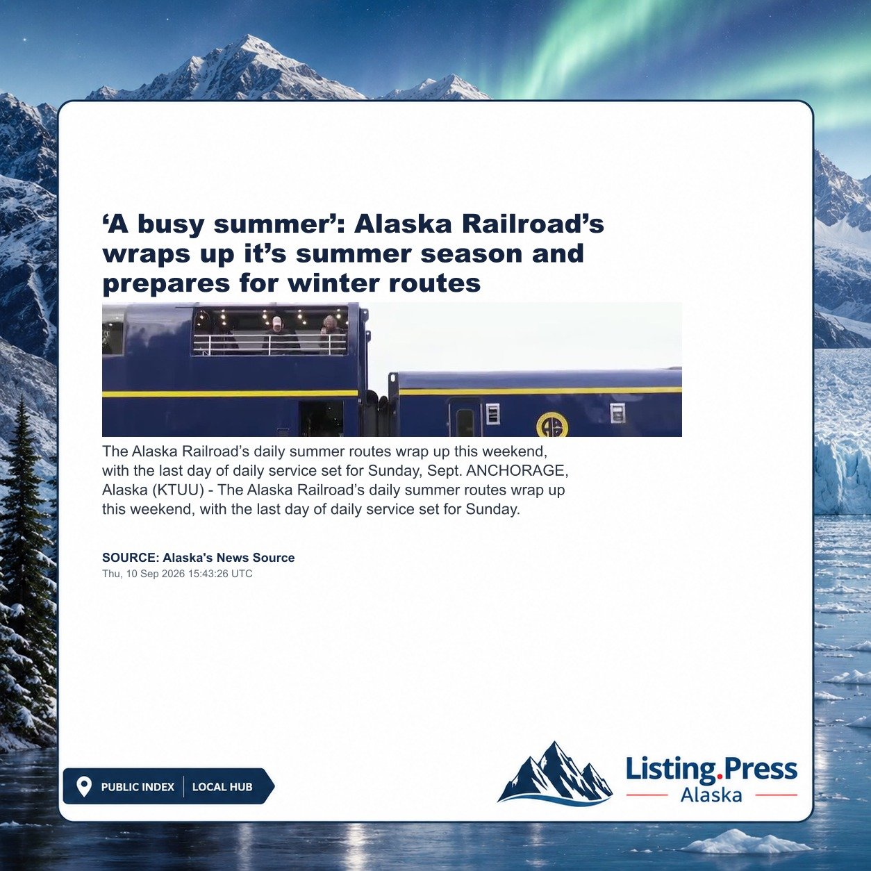 ‘A busy summer’: Alaska Railroad’s wraps up it’s summer season and prepares for winter routes