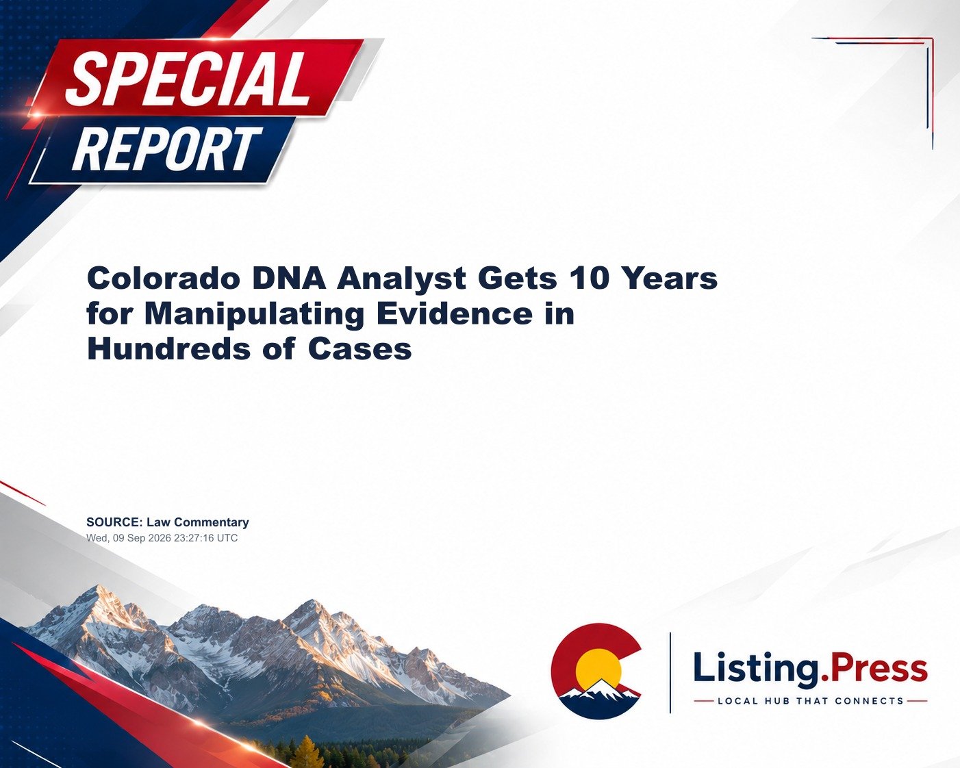 Colorado DNA Analyst Gets 10 Years for Manipulating Evidence in Hundreds of Cases